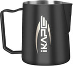 IKAPE Espresso Milk Pitcher, Espresso Steaming Pitcher with Sharp Spout for Espresso Barista Tool, 15.4 oz/450ml Milk Frothing Jug (Black)