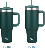 30 oz Tumbler with Handle and 2 Straws,2 in 1 Lid Insulated Water Bottle Stainless Steel Travel Coffee Mug,Dark Green