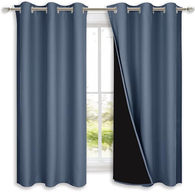 NICETOWN 100% Blackout Window Curtain Panels, Stone Blue, 2 Pieces, Heat and by NICETOWN