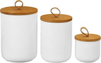 Ceramic Storage Jars, Modern Elegant Polished Airtight Gorgeous Storage Canisters with Wooden Lid Small Food Stroage Jar for Kitchen Spice Tea Vanilla Sugar Coffee Beans (3Pcs Suit White)