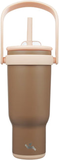 40 oz Tumbler with Side Handle, Insulated Water Bottle with Straw and 2 in 1 Lid, Stainless Steel Cup Travel Coffee Mug for Sports Office Gym,Brown