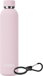 Slim Insulated Water Bottles for Travel 25oz with Clip, Double Wall Vacuum Stainless Steel Water Bottle Keeps Drinks Cold 24 Hrs/Hot 12 Hrs, 100% Leakproof, BPA Free(Pink)