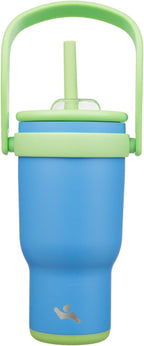 30 oz Tumbler with Side Handle, Insulated Water Bottle with Straw and 2 in 1 Lid, Stainless Steel Cup Travel Coffee Mug for Sports Office Gym,Sky Blue