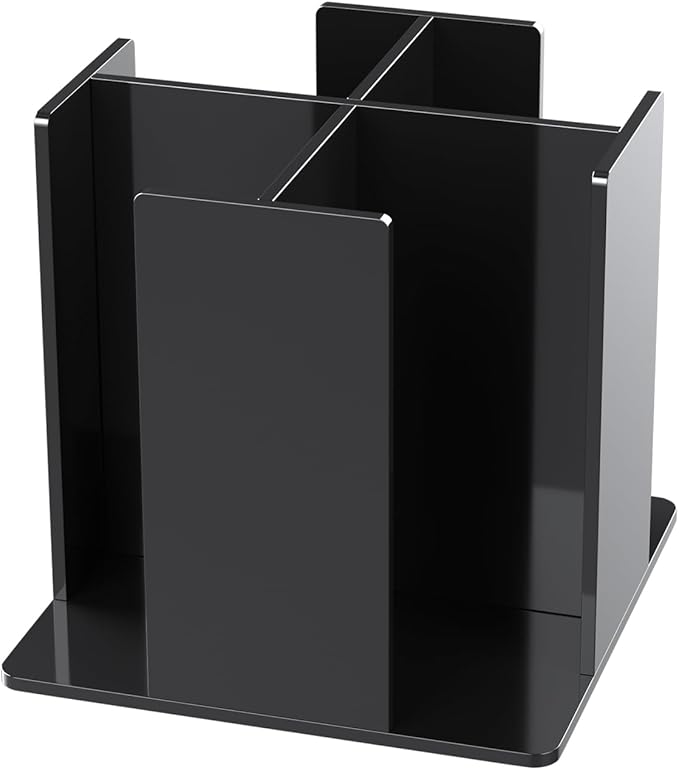 Cup and Lid Holder, 4 Compartment, Square | Rotating Coffee Cup Dispenser Lid Carousel for Restaurant, Buffet, Coffee Station, Bar, Countertop, Black Acrylic