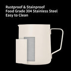 watchget Milk Frothing Pitcher 20oz/600ml - Stainless Steel Espresso Steaming Pitcher for Cappuccino & Latte Art, Creamy White