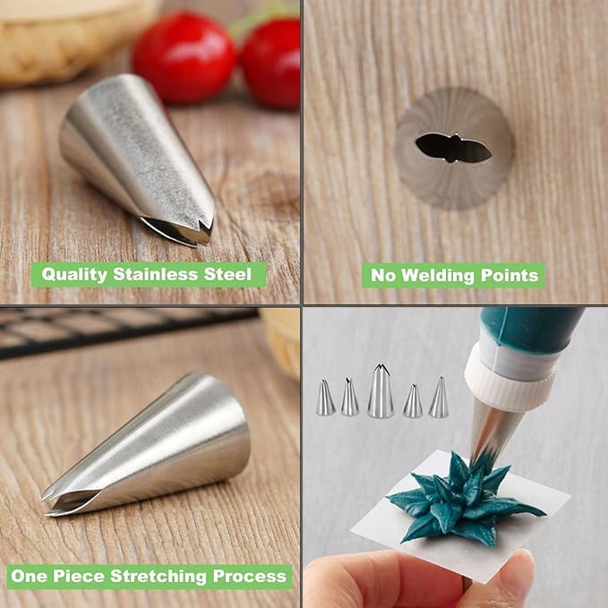 6 Pcs Leaf Piping Icing Nozzle, Cake Decorating Tube Tips Set, Leaves Stainless Steel Icing Piping Nozzles for Pastry Fondant DIy Baking Tools with Cleaning Brush (Leaf)