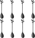 AnSaw 8-Pack Elegant Black Leaf 4.7" Espresso Spoons - Stainless Steel, Perfect for Coffee, Demitasse, Dessert & Tea, Mini Size for Small Servings