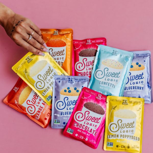 Sweet Logic Keto Dessert Mug Cake Mixes - Breakfast Variety Pack - Blueberry, Apple Cinnamon, Lemon Poppyseed, & Orange Almond - Low Sugar - Low Carb - Gluten-Free - High Protein - All Natural (4 Pack)