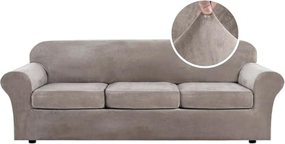 H.VERSAILTEX Velvet 4 Piece High Stretch Sofa Slipcover Cover Furniture by HVERSAILTEX