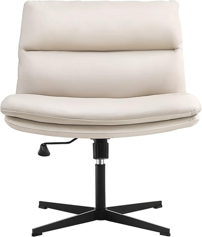 EMIAH Armless Office Desk Chair No Wheels PU-Padded Vanity Mid-Back Ergonomic by EMIAH