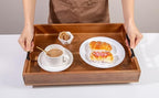 Extra-Large Wooden Tray Set of 2, (20.1'' + 18.1'') Serving Tray with Metal Handles, Rectangle Rustic Serving Trays for Breakfast, Used in Kitchen Counter, Coffee Table, Bedroom, Living Room