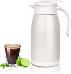 41 Oz Thermal Coffee Carafe Stainless Steel Insulated Thermos Double Wall Vacuum Flask Leak-Proof Thermos for Travel Office School Party Camping Use-Milk rice white