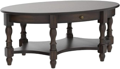 LEEMTORIG Oval Coffee Table for Living Room, 2-Tier Solid Wood Table - Image 5
