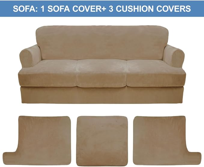 CUCRAF Cushion Sofa Cover 4 Piece Slipcovers, Soft Thick Velvet Couch Cover - Image 5