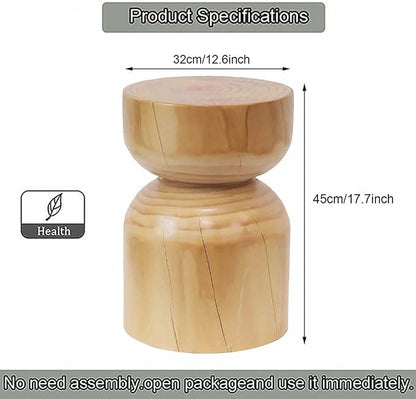 Solid Wood Stool & Sofa Side Table, Rustic Hourglass Wabi-Sabi Accent Coffee - Image 2