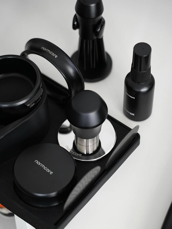 Normcore 58mm Coffee Tamper V4.1 Mini, Spring-Loaded with Click Feedback, Compatible with 58mm Espresso Machines Portafilter, Anodized Aluminum Handle and Silcone Stand, Black