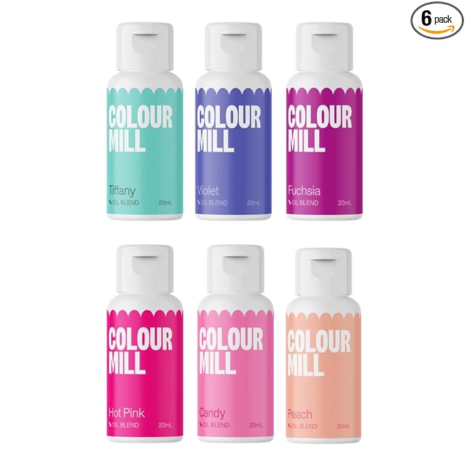 Colour Mill Fairytale-Pack Oil-Based Food Coloring, 20 Milliliters Each of 6 Colors: Candy, Hot Pink, Fuchsia, Peach, Tiffany and Violet 4.08 Fl Oz 120 milliliters