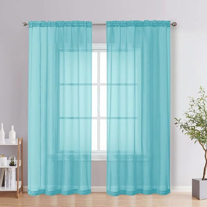 Aqua Sheer Curtains 78 Inches Long 2 Panels by OVZME