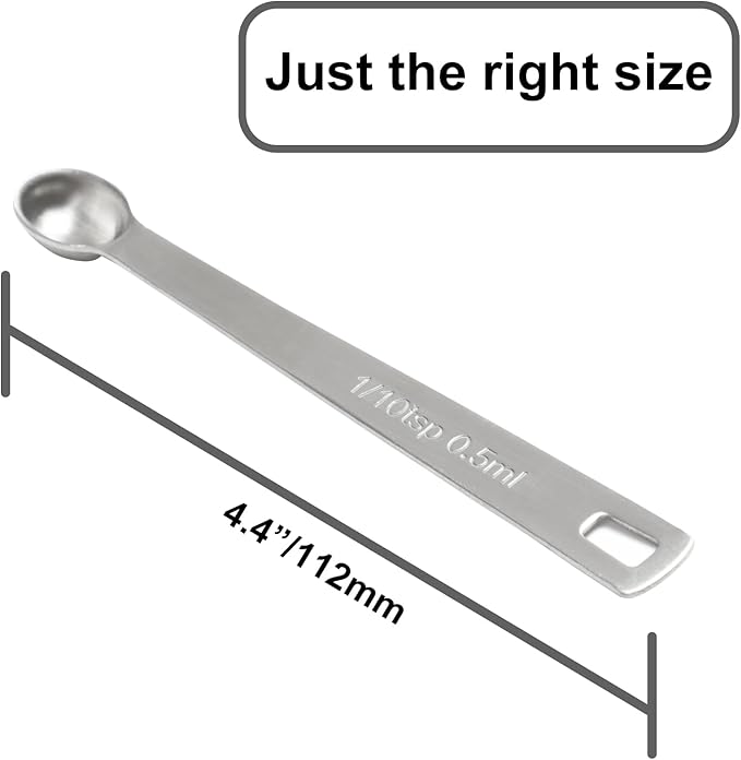 2PCS 1/10 Teaspoon(1/10tsp, 0.5ml) Single Tiny Measuring Spoon, Small Individual Stainless Steel Measure Spoons Only