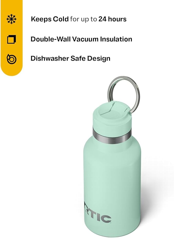 RTIC Little Journey Bottle with Straw, Insulated, Stainless Steel, Metal, Double Wall Vacuum-Insulation, Ceramic-Lined, Leak-Proof Lid, BPA-Free Water Flask for Sports, Travel, Fresh Mint