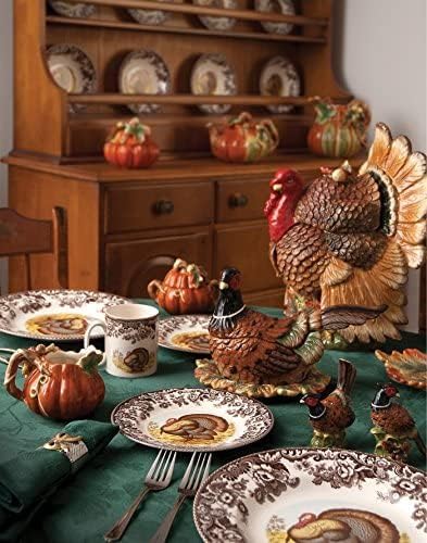 Spode Woodland Turkey Dinner Plate - 10.5" Traditional Thanksgiving Design with Historic British Floral Border, Fine Earthenware - Dishwasher, Microwave & Warm Oven Safe - Made in England