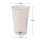 ECO PRODUCTS Compostable Disposable GreenStripe 16oz Coffee Cups, Case of 1000, White Single Wall Hot Paper Cup, Plant Based PLA Lining, Biodegradable