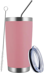 MEWAY 20oz Tumbler Cup Double Wall Vacuum Insulated Travel Mug Bulk, Stainless Steel Tumblers with Lid and Straw, Durable Powder Coated Coffee Cups for Cold & Hot Drinks (Pink, 1)