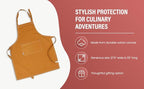 AMOUR INFINI Cotton Solid Aprons for Women with Pocket, Adjustable Strap and Waist Ties Washed Chef Aprons for Cooking, Baking and Gardening (27.5 x 33 Inches - Yellow)