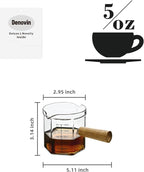 Glass Measuring Cup, 5oz Clear Espresso Shot Glass with Wood Handle, Double Spouts Measuring Triple Pitcher Milk Cup for Coffee Tea (Transparent)