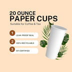 Paper Cups 20 oz 500 Pack for Coffee & Tea 20 oz Made in USA | Bulk 500 Count for Home, Office, Restaurants & Parties | Recyclable Disposable 20 Ounce To-Go Cups for Hot Drinks