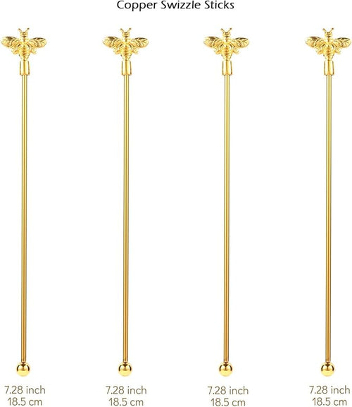 4Pcs Bumble Bee Cocktail Stirrers Swizzle Sticks Stainless Steel 7.5" Coffee Beverage Stir Sticks with Gold Decor Top for Mixing Cocktail, Hot Cocoa, Creamer