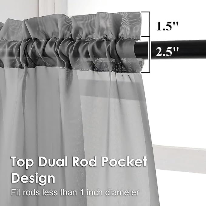 Charcoal Grey Sheer Curtains 90 Inches Long 2 Panels - Image 3