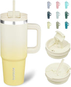 BJPKPK Tumbler With Handle And Straw 30oz Insulated Tumbler Cups With Lid Stainless Steel Travel Coffee Mug,Lemon