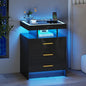 Black Night Stand with Wireless Charging Station, Smart Bedside Table with 3 by MDGC