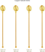 Stainless Steel Coffee Beverage Stirrers Stir Cocktail Drink Swizzle Stick with Palm leaf Metal Top,4PCS GOLD stirrer