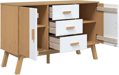 White and Brown Solid Pine Wood Sideboard - Image 7