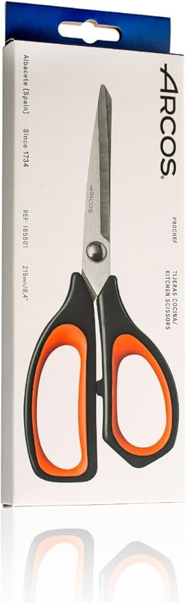 Arcos Kitchen Scissors 8 Inch Stainless Steel. Scissors for Meat Use. Polypropylene Handle and 215 mm Blade. Series Prochef. Black and Red Color