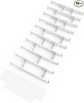 SpaceAid Bamboo Drawer Dividers with Inserts and Labels, Kitchen Adjustable Drawer Organizers, Expandable Organization for Home, Office, Dressers, 10 Dividers with 24 Inserts (17"-22" White)