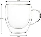 Aurzen 2 Pack Double Walled Glass Coffee Mugs with Handles 8.5oz, Large Insulated Layer Coffee Cups, Clear Borosilicate Mugs, Perfect for Cappuccino, Tea, Microwave Safe (8.5oz-2Pack)