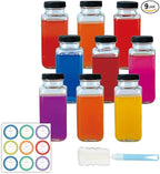 ZZT 9 Pack 8 oz Glass Juice Bottles, 250 ml Glass Reusable Water Bottles with Lids, Water Drinking Jars with Labels and Brush,Water Drinking Jars for Milk,Juicing,Beverage Glassware