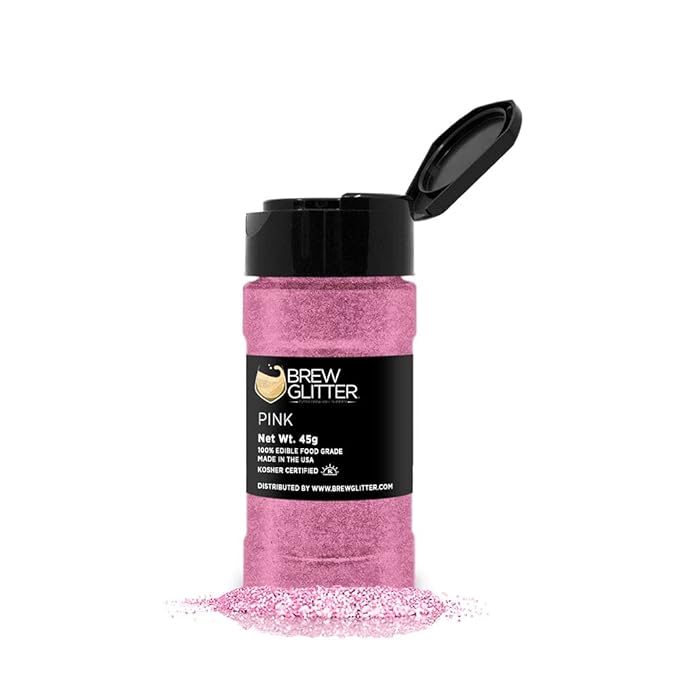 Pink BREW GLITTER Edible Glitter For Drinks, Cocktails, Beer, Garnish Glitter & Beverages | KOSHER & HALAL Certified | 100% Edible & Food Grade | Vegan, Gluten, Nut Free (45g Shaker, Pink)