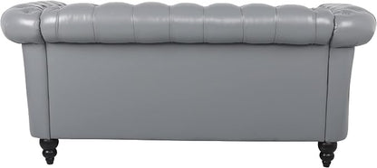LEVNARY Leather Sofa, Chesterfield Tufted Upholstered 2 Seater Couch, Modern - Image 7