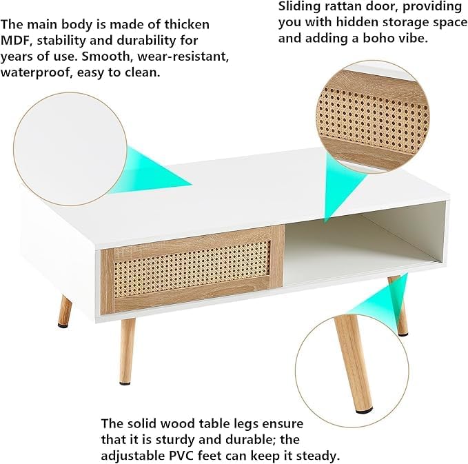 Rattan Center Table and Nightstand Set, 3-Piece Wood Living Room Table Set - Image 5