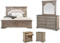 Pemberly Row Solid Wood Queen Panel Bed, Driftwood Gray Finish, Upholstered by PEMBERLYROW