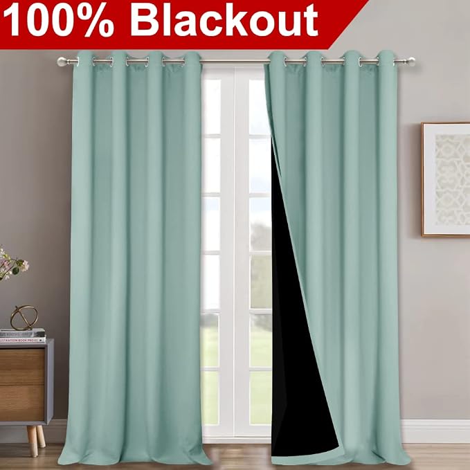 NICETOWN Aqua Blue 100% Blackout Curtains - Image 2