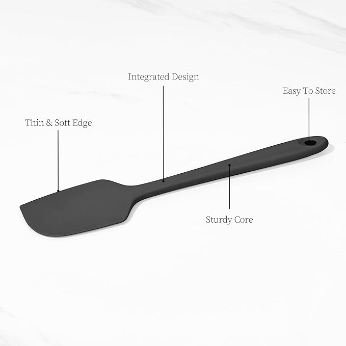600ºF Heat Resistant Spatula, 11.34 inch High Heat Food Safe Semless Kitchen Silicone Scraper for Cooking Baking Mixing Scraping Stirring Nonstick Cookware Pan Bowl (Black)