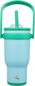 30 oz Tumbler with Side Handle, Insulated Water Bottle with Straw and 2 in 1 Lid, Stainless Steel Cup Travel Coffee Mug for Sports Office Gym,Ice Blue