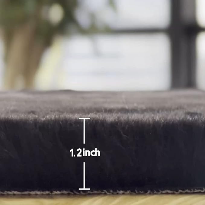 ORINOVA Black Round Area Rug 5ft Washable Faux Fluffy Fur Rug - Image 2