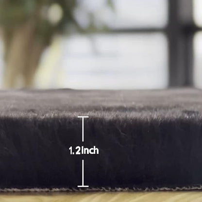ORINOVA Black Round Area Rug 5ft Washable Faux Fluffy Fur Rug - Image 2