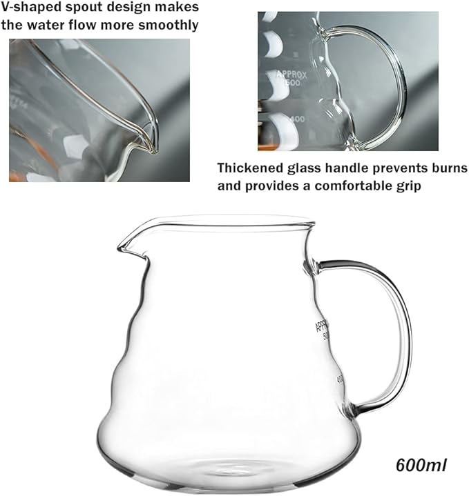 Pour Over Coffee Maker Set - Glass Dripper, Metal Stand, 600ml Heat-Resistant Server, 40 Filters - 4 in 1 for Home or Office (Bronze)